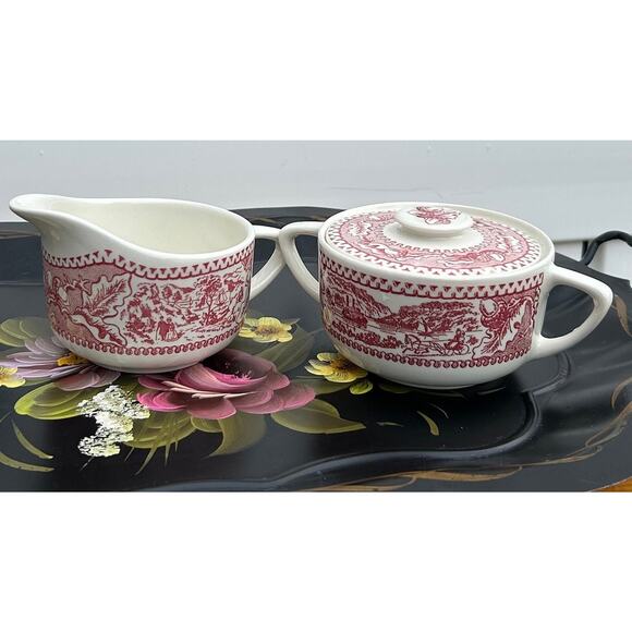 Cream and Sugar Bowl Set Memory Lane Pink/White Wedding Mom Gift Royal China - Picture 4 of 10